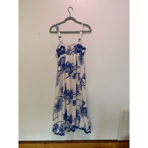 White Closet Elements Blue Floral Scalloped Rickrack Maxi Dress | Sundress (S)